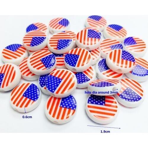 Wholesale 20 PCS bulk round shape USA flag UA190 Charms Loose Beads 19mm Color Pony Beads for girl school science home crafts