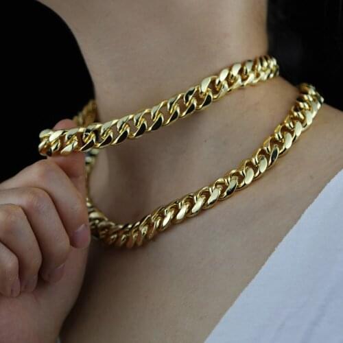2021 Fashion New width 14mm Punk Miami Cuban Necklace Collar Statement Heavy Gold Color Thick Chain Necklace Women Jewelry