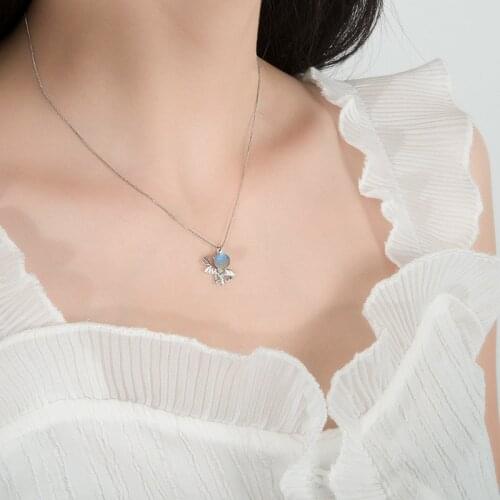 Natural Moonstone Little Devil Pendant Necklace For Women Aesthetic S925 Silvering Neck Chain Choker Jewelry Initial Charm Gift