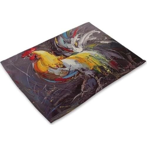 Rooster Color Oil Painting Style Dining Table Heat Insulation Mat Placemat Decor