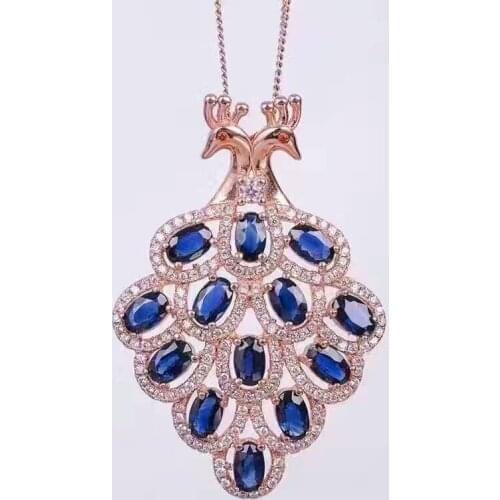 Natural blue sapphire Pendant natural red garnet pendant necklace 925 sterling silver Elegant Couple swan gift party jewelery