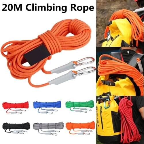 20m Professional Outdoor Climbing Rope 12mm High Strength Rock Climbing Safety Rope Camping Hiking Emergency Survival Kit