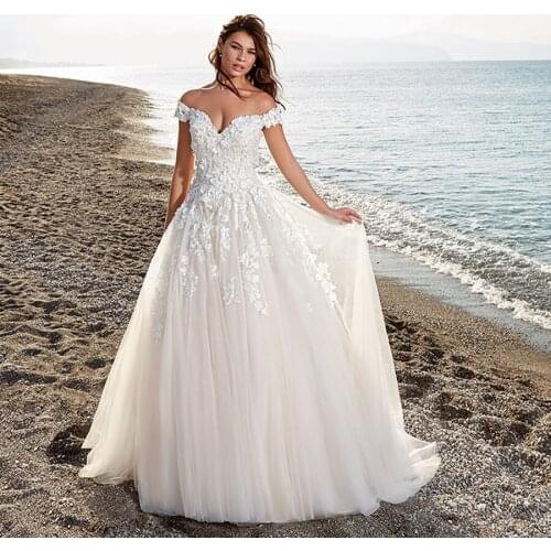 Off the Shoulder Lace Applique Light Champagne A-line Wedding Dress Sexy Customized Made Bridal Gowns vestido de boda