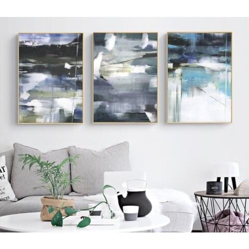 Gray Blue Color Block Graffiti Abstract Canvas Paintings Modular Pictures Wall Art Canvas for Living Room Decoration