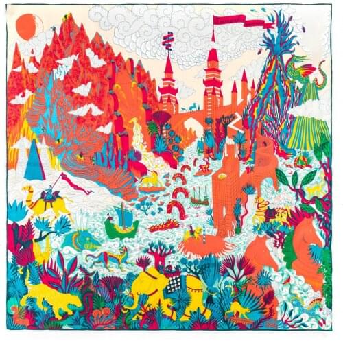 90 cm silk scarf womens headscarf handmade curly hijab scarf ladies shawl animal castle ladies neck scarf foulard femme