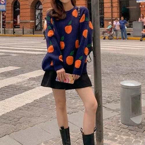 Sweaters Women Printted Pullover Cherry Pattern Long Sleeve Sweater Ladies Turtleneck Knitted Jumpers Winter Casual Top Mujer