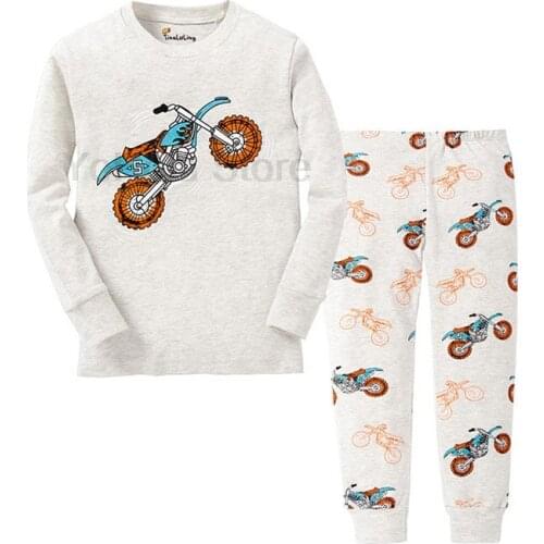 Spring Autumn Soft Warm Cartoon Motorcycle Pajamas Full Sleeve Boys Pyjamas Casual Homewear Pajamas for Girls Kids Sleepwear