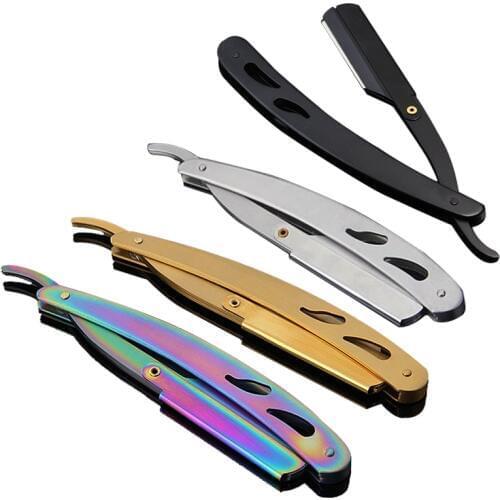 Vintage Straight Razor Foldable Handle 420 Stainless Steel Shaving Beard Hair Cutting Eyebrow shaping