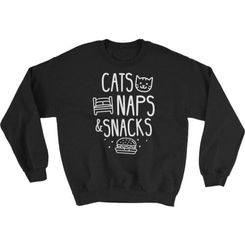 ZBBRDD Cats Naps and Snacks Graphic Sweatshirt Kawaii Fall Long Pullovers Mom Life Casual Cotton Mother Women Clothing Drop Ship