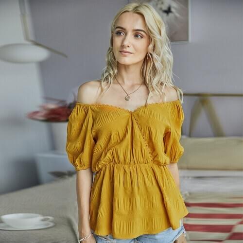 Sexy Off Shoulder Ruched Blouse Women Deep V Tops Blouses Shirts Streetwear Elegant Short Sleeve Solid Slim Tunic Peplum Blusas