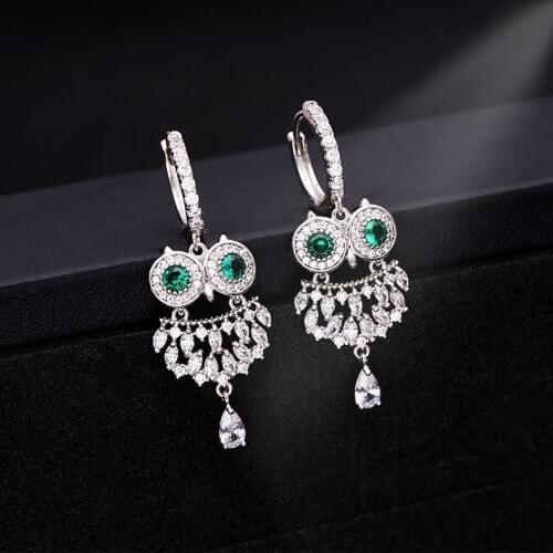 SWOUR New Fashion Jewelry Cubic Zirconia Crystal Eyes Owl Design Small Circle Round Huggie Earrings Femme Top Quality S711
