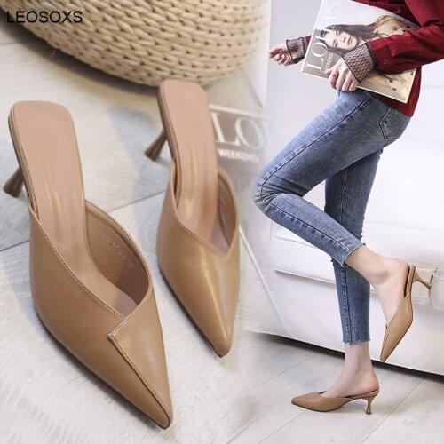 Pointed Half Slippers Womens Summer 2021 New 3-5 Cm Heel Shoes Fashion Stiletto Sandals And Slippers For Womens Outer Wear