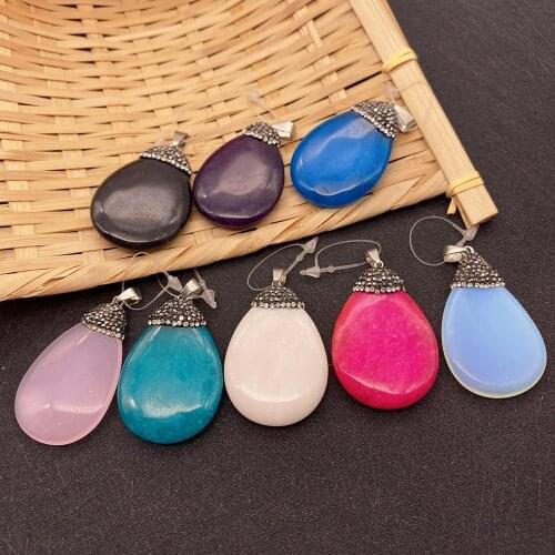 1 Piece of Natural Stone Colorful Pendant Turquoise Opal Amethyst and Diamond Inlaid DIY Charm Necklace Jewelry Beach Jewelry