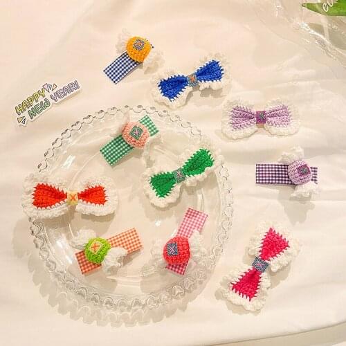 2 Pcs/Set Children Cute Colors Knittig Bow Candy Ornament Hair Clips Baby Girls Lovely Barrettes Hairpins Kids Hair Accessories