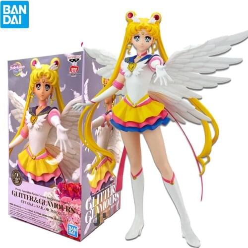 23CM Bandai Sailor Moon Figure Glitter Glamours Eternal Sailor Moon Action Collection Model Toy Anime Figure Toys for Kids