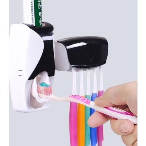 Automatic Toothpaste Dispenser Dustproof Wall Mount Toothbrush & Toothpaste Holder Toothpaste Dispenser Bathroom Accessories Set