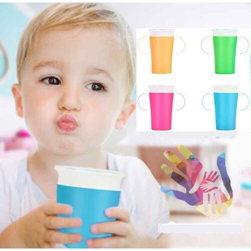 360 Degrees Can Be Rotated Baby Learning Drinking Cup With Double Handle Flip lid Leakproof Infants Water Cups Bottle T0365