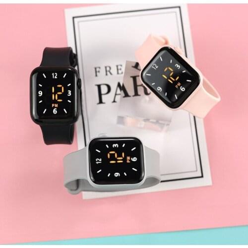 Sport Womens Watches Pink Black Square Silicone Electronic Girls LED Digital Watch Clock Gift relogio feminino digital reloj