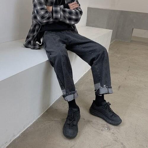 Black Jeans Mens Stitching Foot Design Beggar Denim Trousers Hiphop Streetwear Summer Trend Overalls Straight Wide-leg Pants
