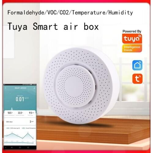 New Arrival Tuya Voice Control Air Box Voc Carbon Dioxide Co2 Wifi Smart Temperature Humidity Sensor Detector