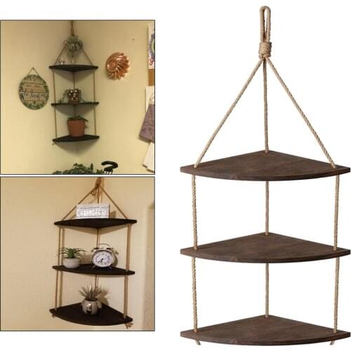 Wooden ing Corner Shelf 3 Tier,Jute Rope Wall Floating Shelves,Rustic