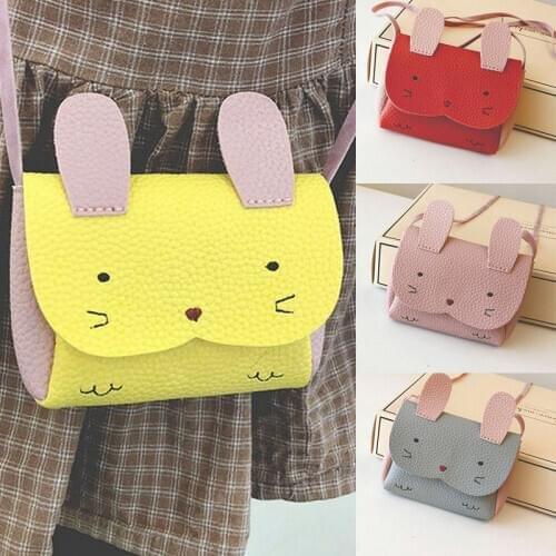 New Kids Baby Girls Cute Crossbody Bag Cartoon Bunny PU Messenger Bags Toddler Mini Shoulder Bag Wallets