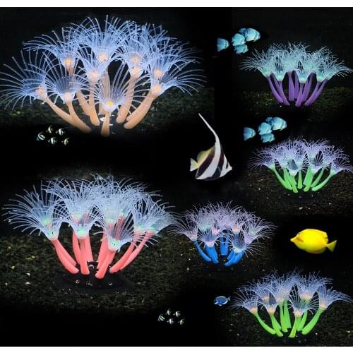 Fluorescence Sun flower Silicone Coral Artificial Decoration Silicone Ornament for Fish Tank Aquarium