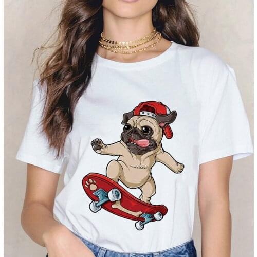 French Fighting Dog Graphic Print Funny 90s Girls Short Sleeve Tee Shirts Fashion Summer Ladies Tshirt