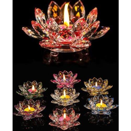 Crystal Glass Candle Holder Buddha Lotus Candlestick Lamp Crafts Wedding Party Festival Home Decorative Decoration Ornament