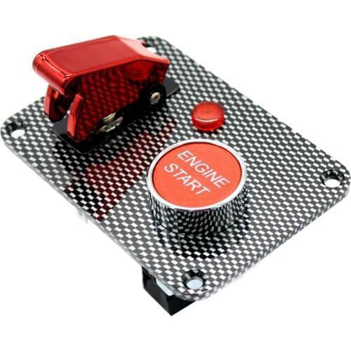 Car Engine Start Push Button Red Cover Toggle Switch Panel Carbon Fiber