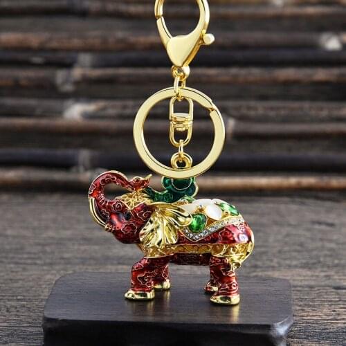 Lovely Elephant Keychain Crystal-Rhinestone Women Bag Pendant rainbow-color Enamel-Animal Car Key Chain Ring Holder Jewelry