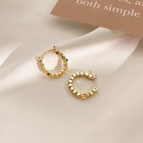 Fashion Statement Earrings 2020 Cube Metal Bead earrings For Women Golden Shiny Earrings Hoop Earring modern Jewelry Gifts
