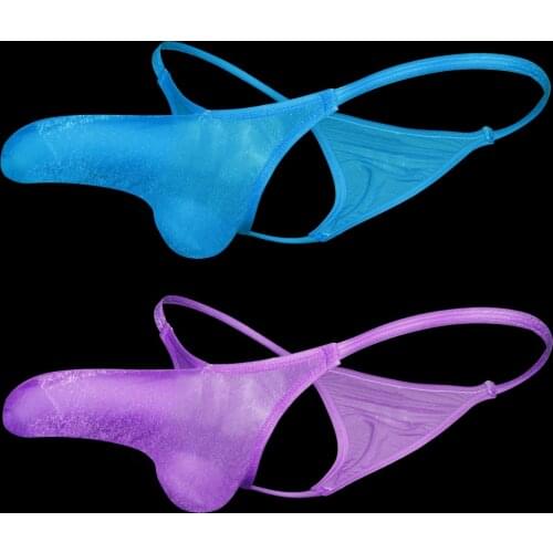 Mens Thongs Penis Pouch Sleeve Soft Stretch Shiny Glass Yarn G Strings Jockstrap Sexy Gay Underwear Men Sissy Lingerie for Men