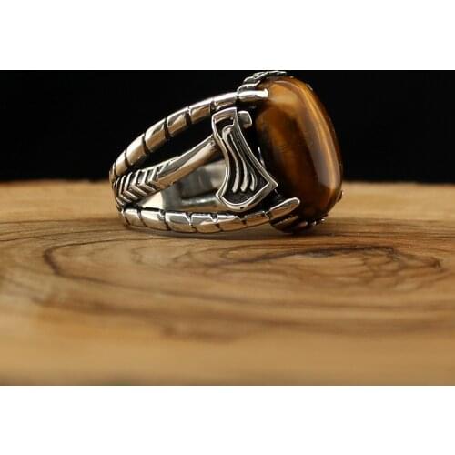 925 Sterling Silver Ring for Men Tiger Eye Stone Jewelry fashion vintage Gift Aqeq Onyx Mens Rings All Size Made in Turkey