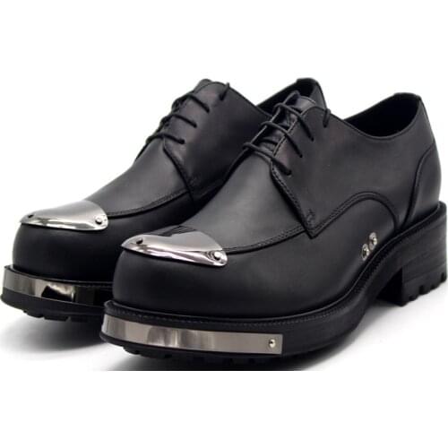 New shoes for men leather classics lace up metal men shoes Derby metal casual shoes