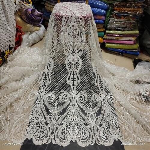 Newest velet lace fabric with sequins Embroidered Lace Fabric for bridal dress Nigerian french net Lace for Dress JYN314 (1)