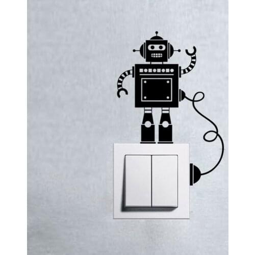 New Arrival Cute Robot Boy Switch Sticker Cartoon Wall Decoration Decal DIY Vinyl Adesivo Home Decor Mural For Boys Room BB-12