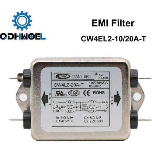 Single Phase Power EMI Filter CW4L2-10A-T / CW4L2-20A-T AC 115V / 250V 20A 50/60HZ for Laser Engraving and Cutting Machine