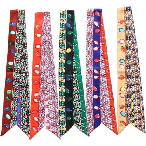 New Jewelry Printed Twill Scarf Womens Headscarf Decoration Bag Ribbon Slender Narrow Ribbon Headband Ladies Shawl Beach J43