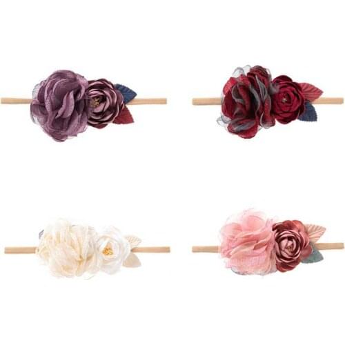 Oaoleer Summer Flower Headband Kids Soft Nylon Elastic Hairbands Chiffon Flower Headbands Baby Girls Hair Accessories Headwear