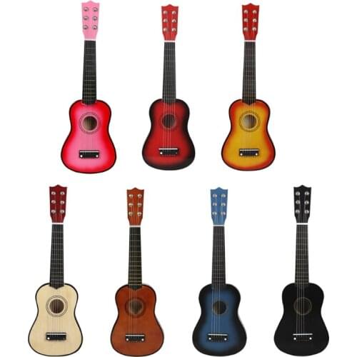 21 Inch Practical Playing Guitar Toy Wood 6 Strings Ukulele Children Learning Educational Toys Wood Musical Instrument U7EF