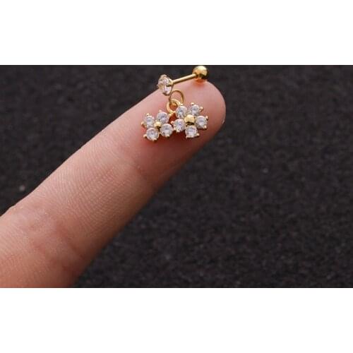 1 PCS Cute Micro Pave CZ Flower Drop Ear Bone Cuff Earring Women Men Geometric Zircon Copper Piercing Steel Bar Ear Jewelry