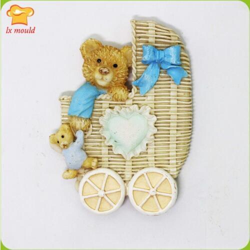 2017 new teddy bear trolley turn sugar cake decorating tool DIY chocolate mold fondant silicone mold