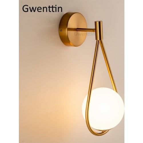 Nordic Gold Wall Lamp Glass Wall Sconce Light Fixtures Modern Led Mirror Lights Bathroom Bedroom Bedside Luminaire Home Decor