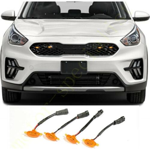 LED Car Front Grille LED Amber Light Raptor Style Light Kit Decor W/ Wire Speed 4Pcs For Kia Niro 2017-2020