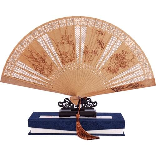 Sandalwood Fan Chinese Style Folding Fan Female Fan Japanese Style Craft Incense Fan Myanmar Incense Classical Folding Gift Fan