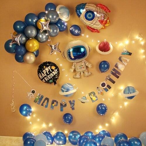 Outer space wandering earth astronaut rocket asteroid balloon galaxy theme party boy birthday party decoration helium balloons