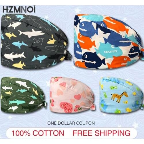 High Quality Print Printing Surgical Cap Dental Clinic Care Scrub Cap 100% Cotton Beauty Salon Nurse Cap Health Service Work Cap