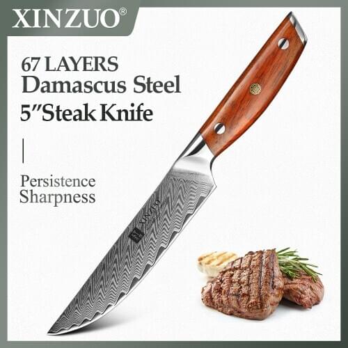 XINZUO 5" inch 1-4PCS Dinner Steak Knife High Quality Damascus Steel New Arrival Steak Fruit Cutlery Cooking Knife
