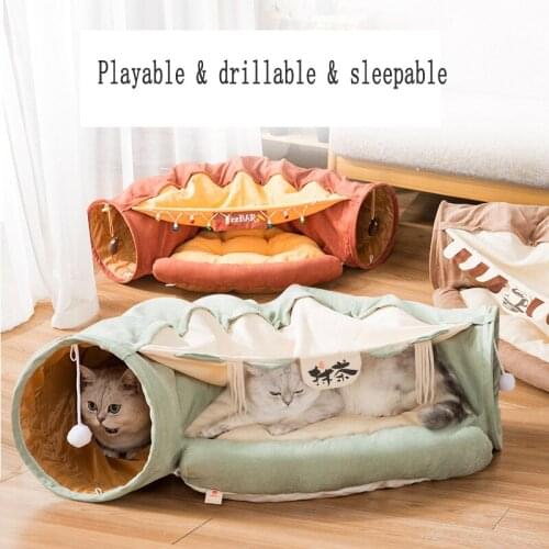 Funny cat toys foldable cat tunnel cat rolling ground dragon channel cat litter cat bed four seasons general pet supplies